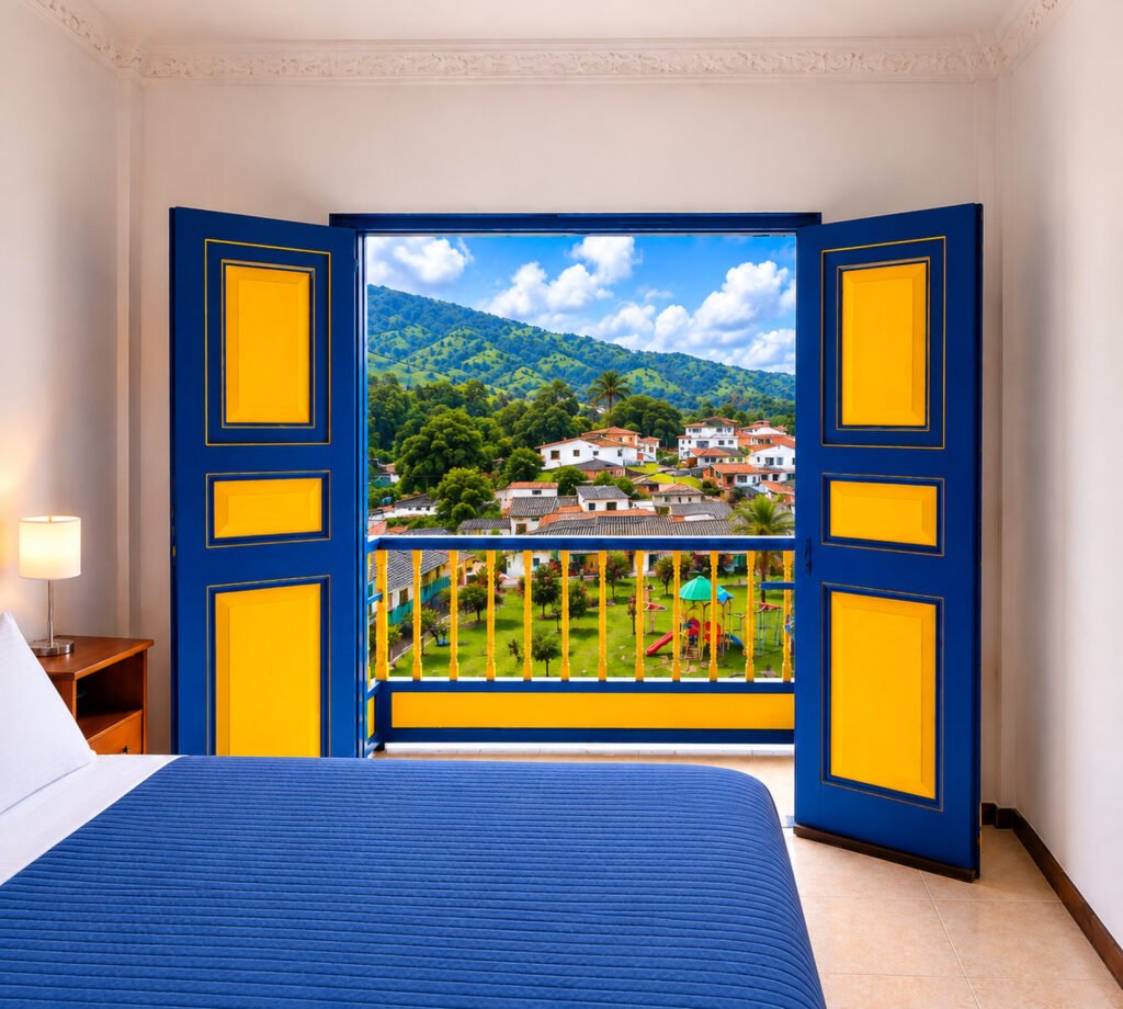 Habitación doble con balcón y vista en el Hospedaje Camino Real, Salento