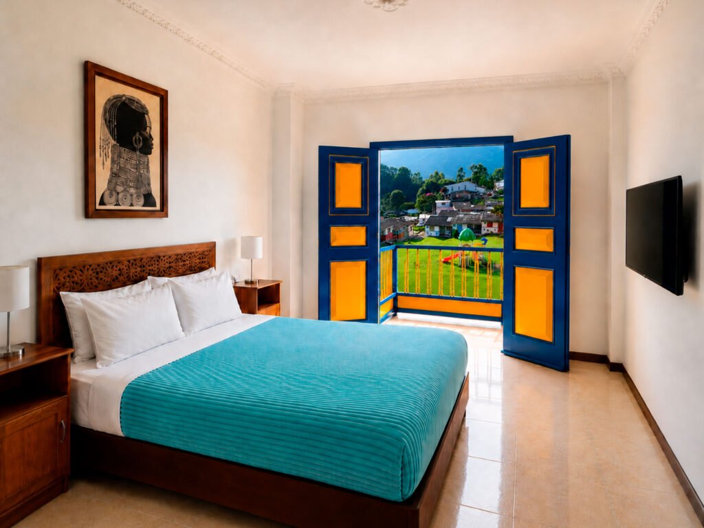 Habitación doble con balcón y vista en el Hospedaje Camino Real, Salento