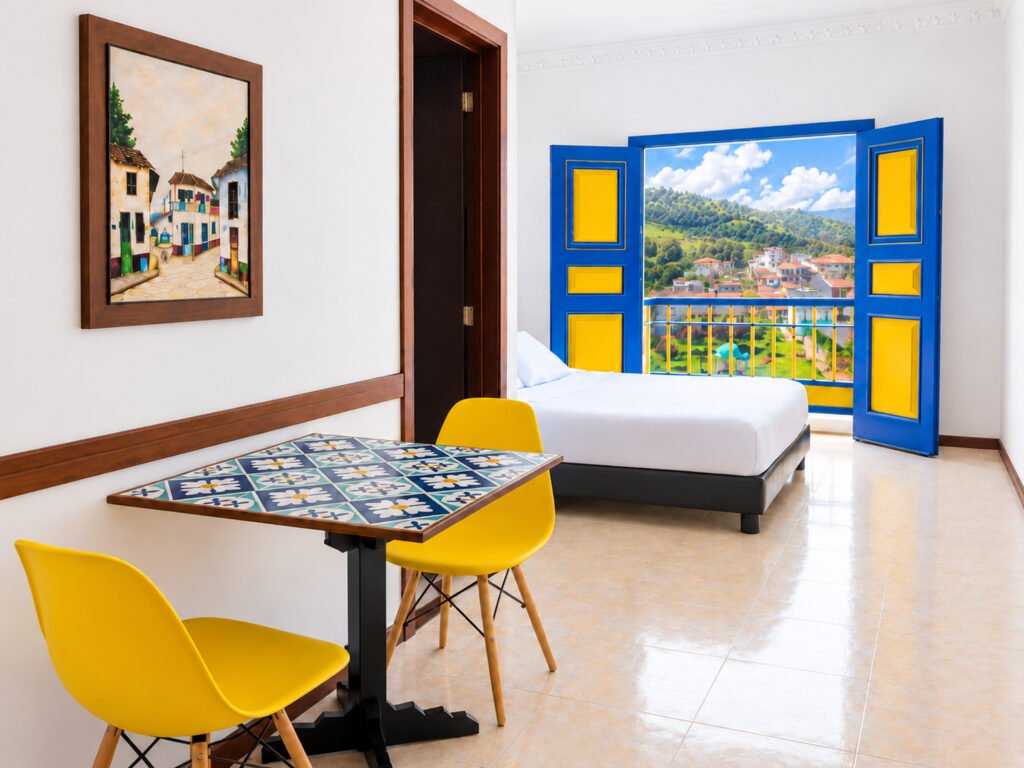 Habitación doble con balcón y vista en el Hospedaje Camino Real, Salento