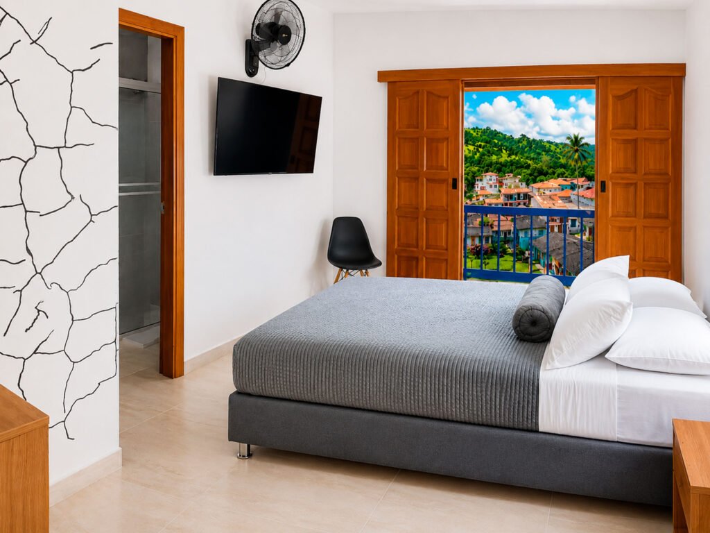 Habitación doble con balcón y vista en el Hospedaje Camino Real, Salento