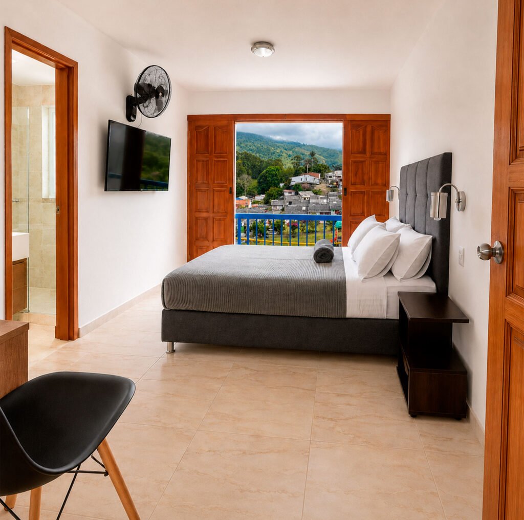 Habitación doble con balcón y vista en el Hospedaje Camino Real, Salento